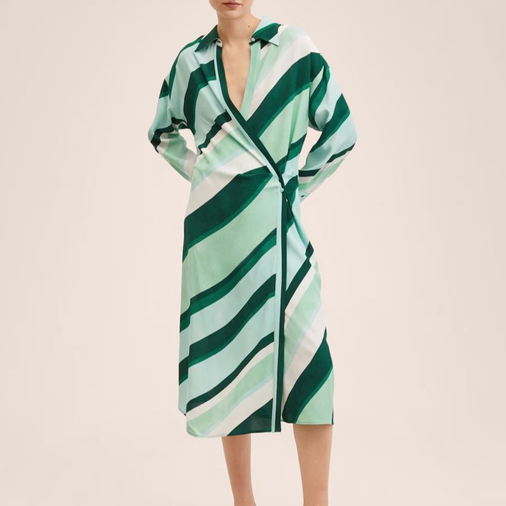 FRESH & EFFORTLESS | Mango Green Striped Print Dress - NWT Size Medium
